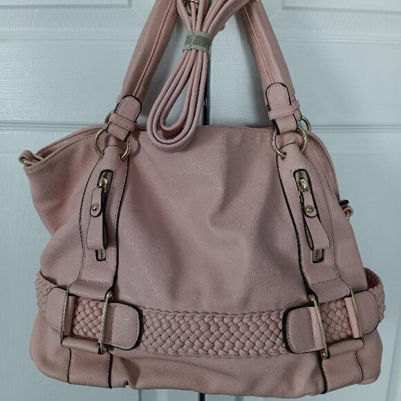 MG Collection Samantha Weave Belt Hobo Handbag PINK - Picture 1 of 3